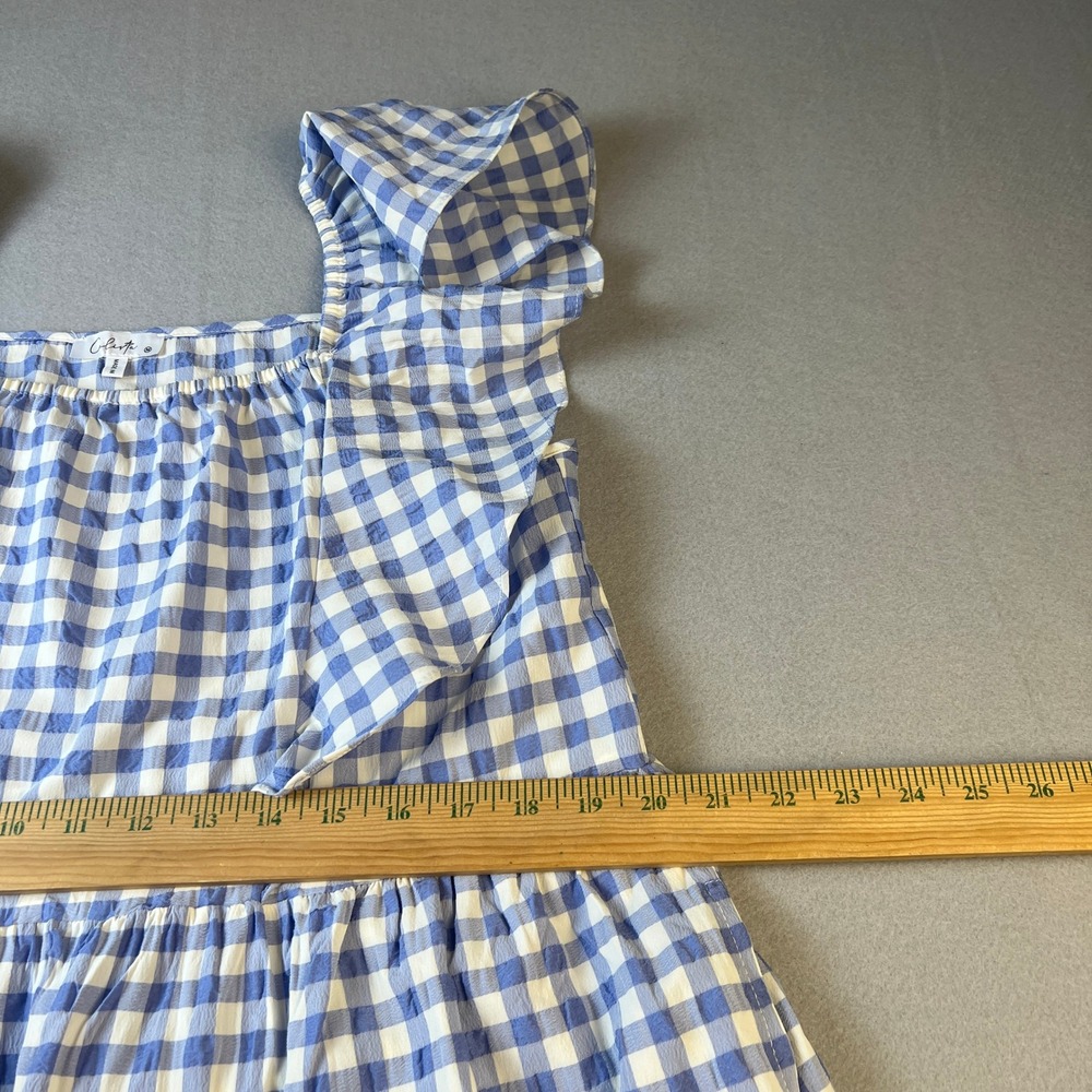 Gingham Tiered Midi Dress Womens Medium Blue White Ruffle Summer Cottagecore - Picture 8 of 10